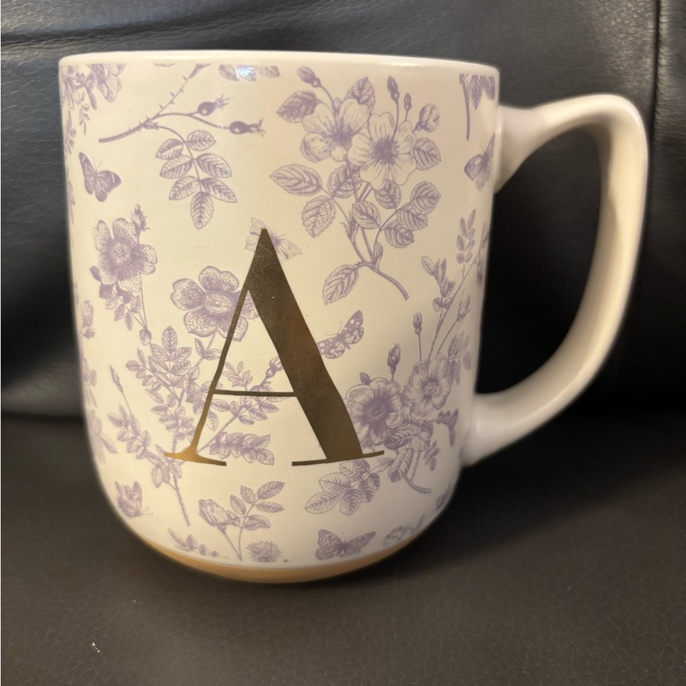Floral Purple and Gold “A”Monogram Mug